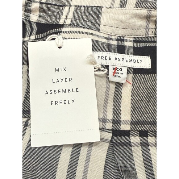 Free Assembly Plaid Cotton Button Down Shirt 3X Black Cream Flannel Fall Core - Picture 3 of 10